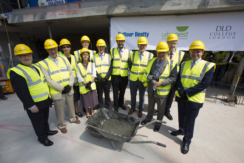 A Level and GCSE students at the topping out ceremony