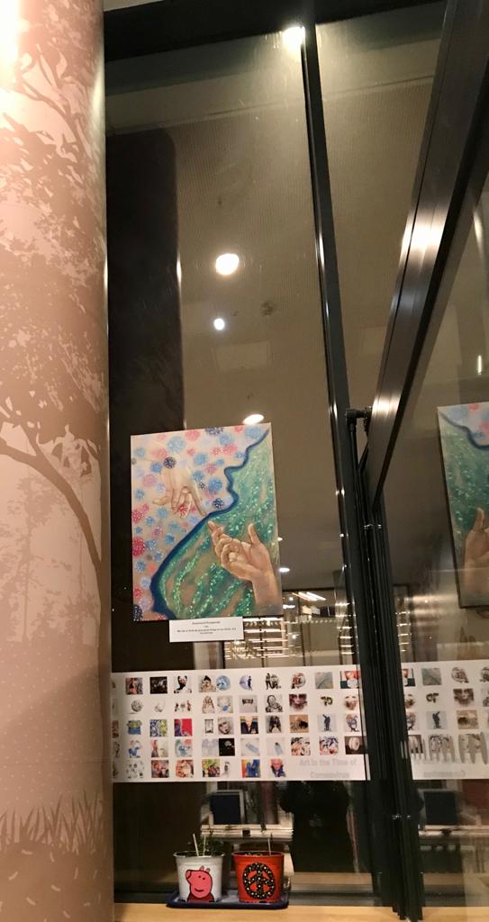 art created by students in window